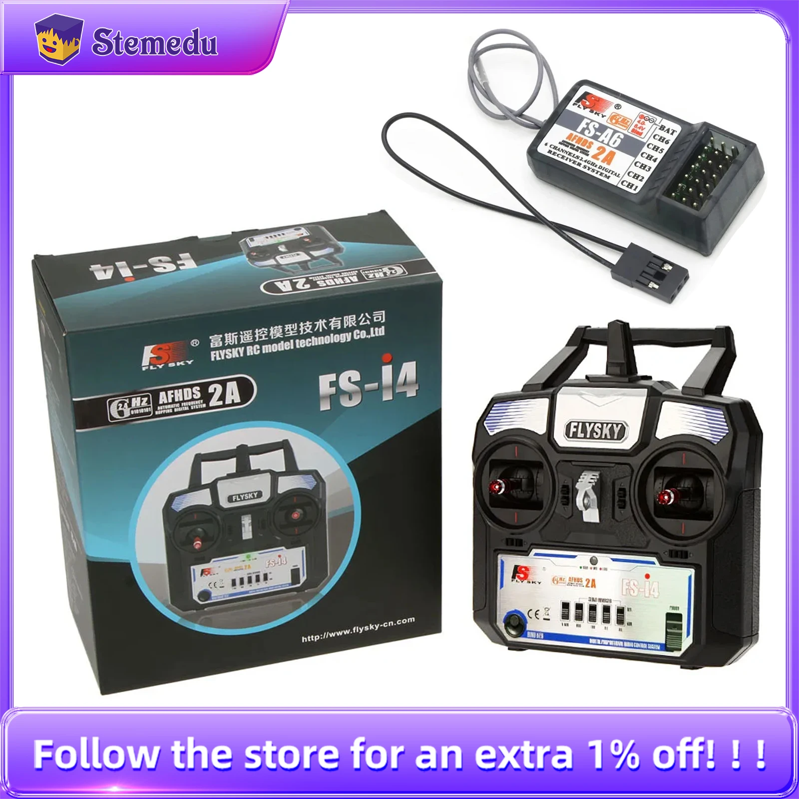 

Flysky FS-i4 AFHDS 2A 2,4 ГГц 4-канальный передатчик радиосистемы для планера радиоуправляемого вертолета с приемником FS-A6