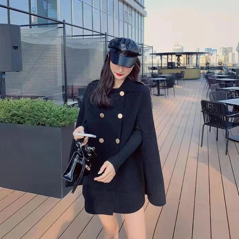 Schicker 2025, Damen-Wollmantel, britischer Cape-Silhouette-Schal, Wickeltuch, eleganter Multiway-koreanischer Stil für Herbst- und Winter-Outfits