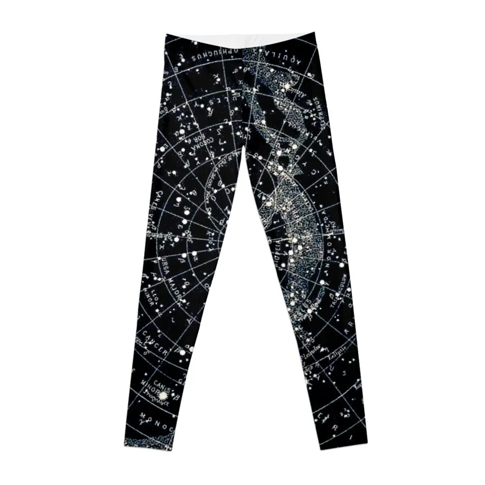 

STAR CONSTELLATIONS : Vintage 1900 Galaxy Chart Map Leggings high waist fitness set gym Womens Leggings