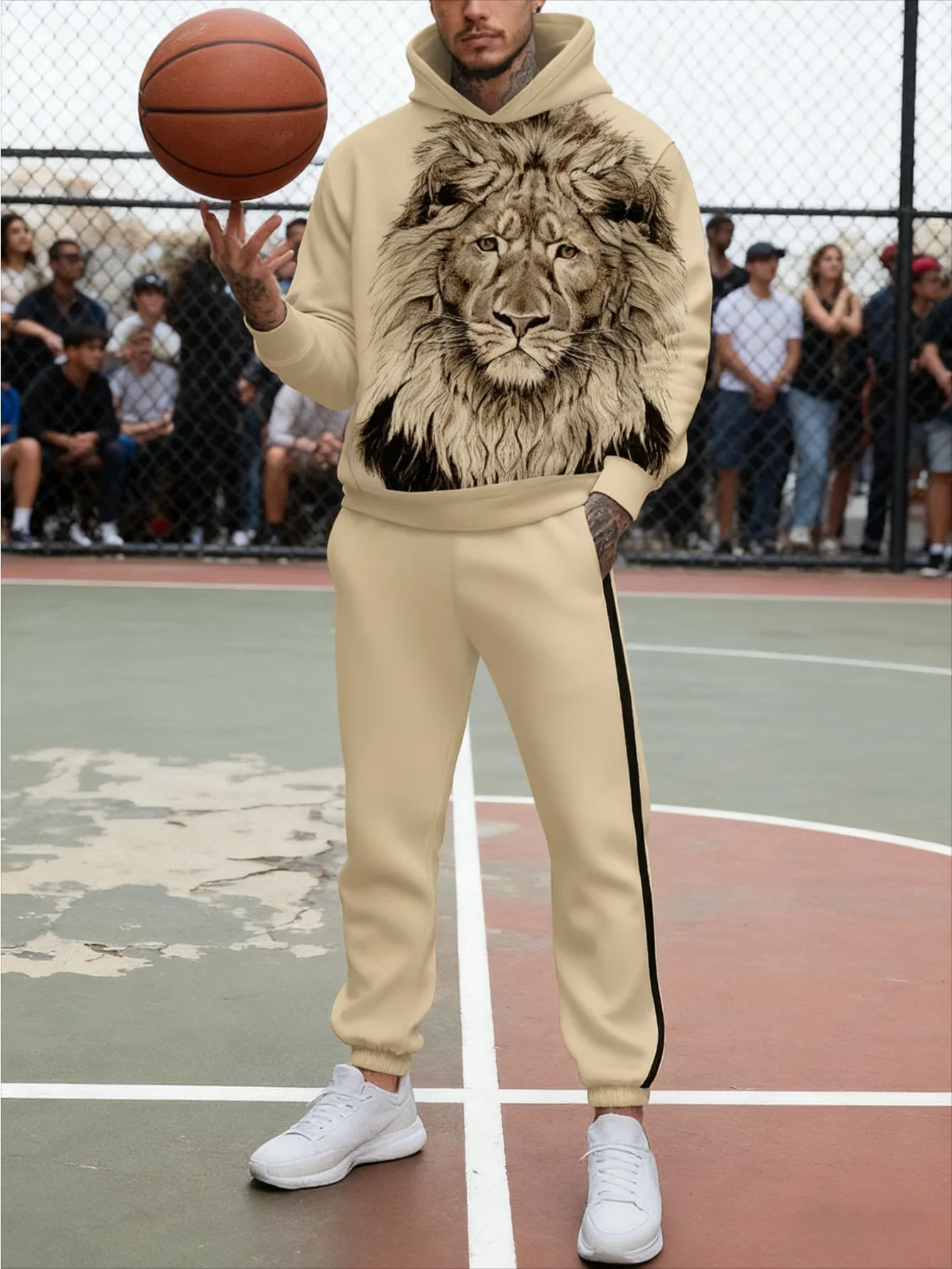 طقم بغطاء للرأس عصري مطبوع رقميًا للرجال مكون من قطعتين #3