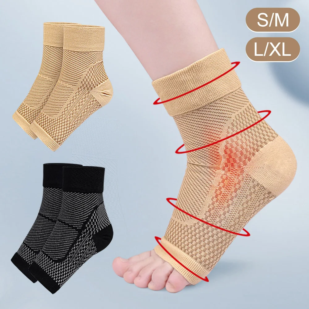 1Pair Ankle Brace Compression Sleeve Relieves Achilles Tendonitis, Joint Pain. Plantar Fasciitis Sock with Foot Arch Support