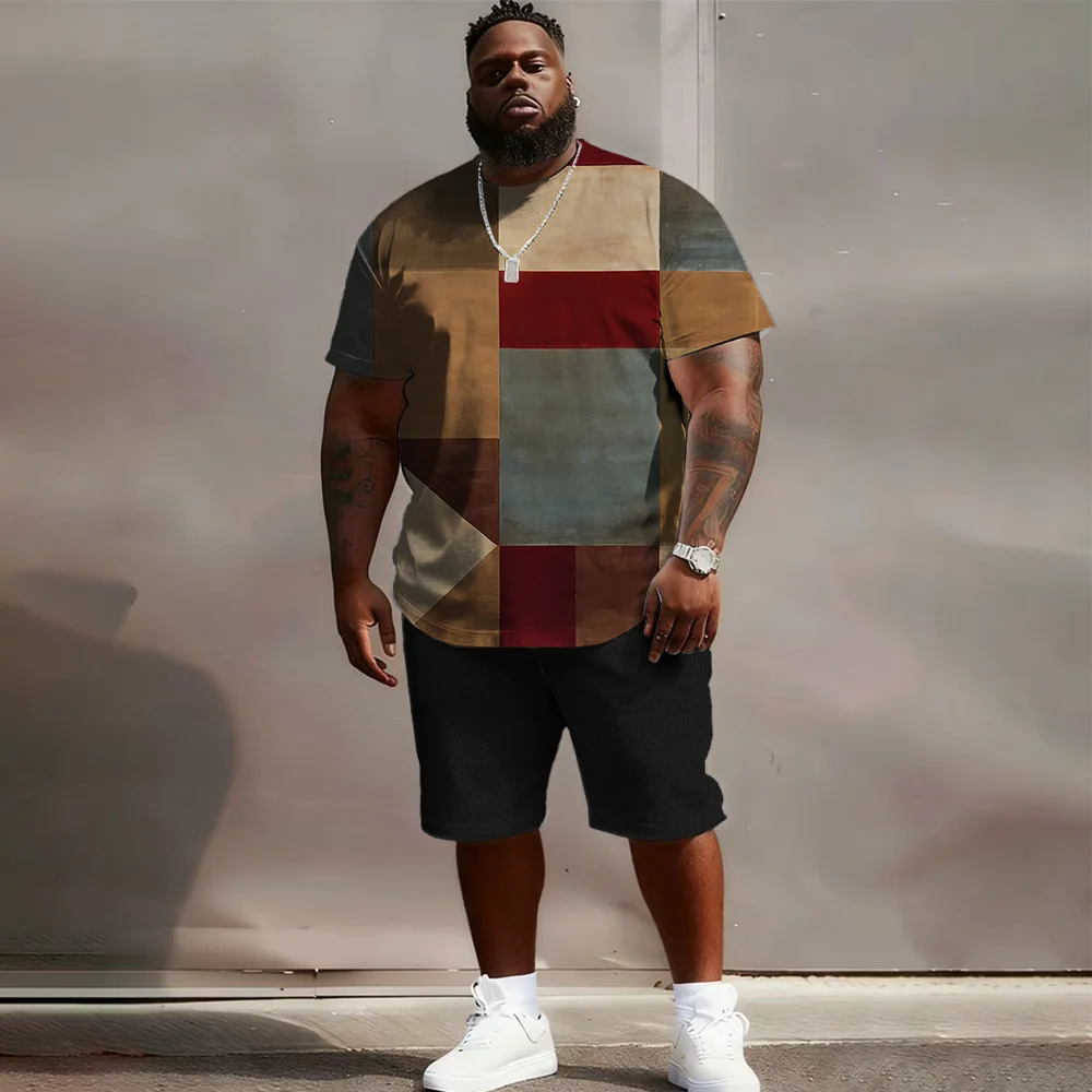 

S-9xl plus size Big & Tall Short Sleeve Set (Plaid & Texture): - Durable Lightweight Material, Stylish Plaid + Woven Texture,