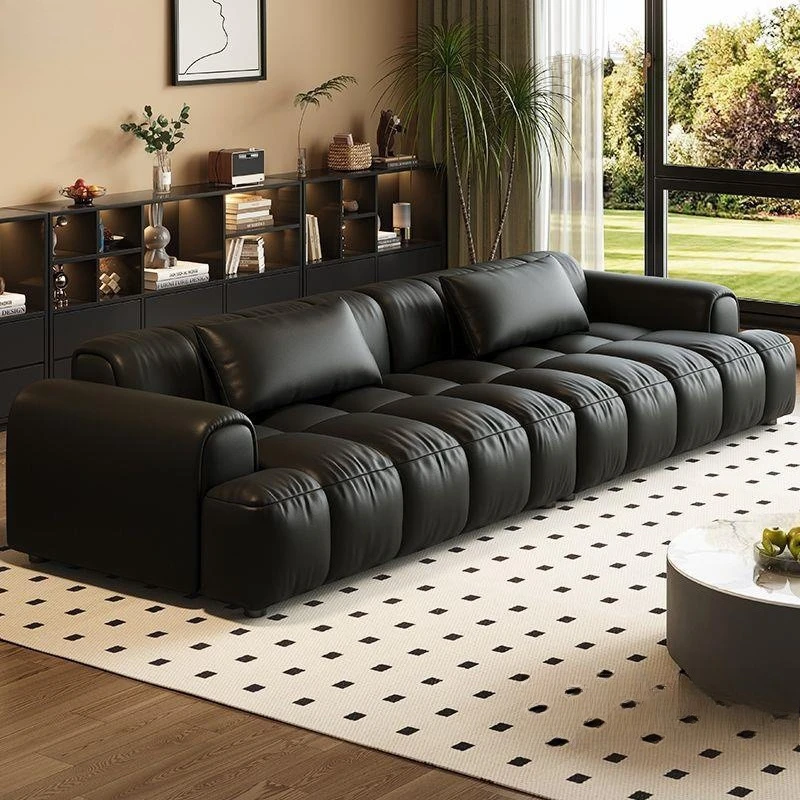 Leather first layer puff living room leather art combination sofa