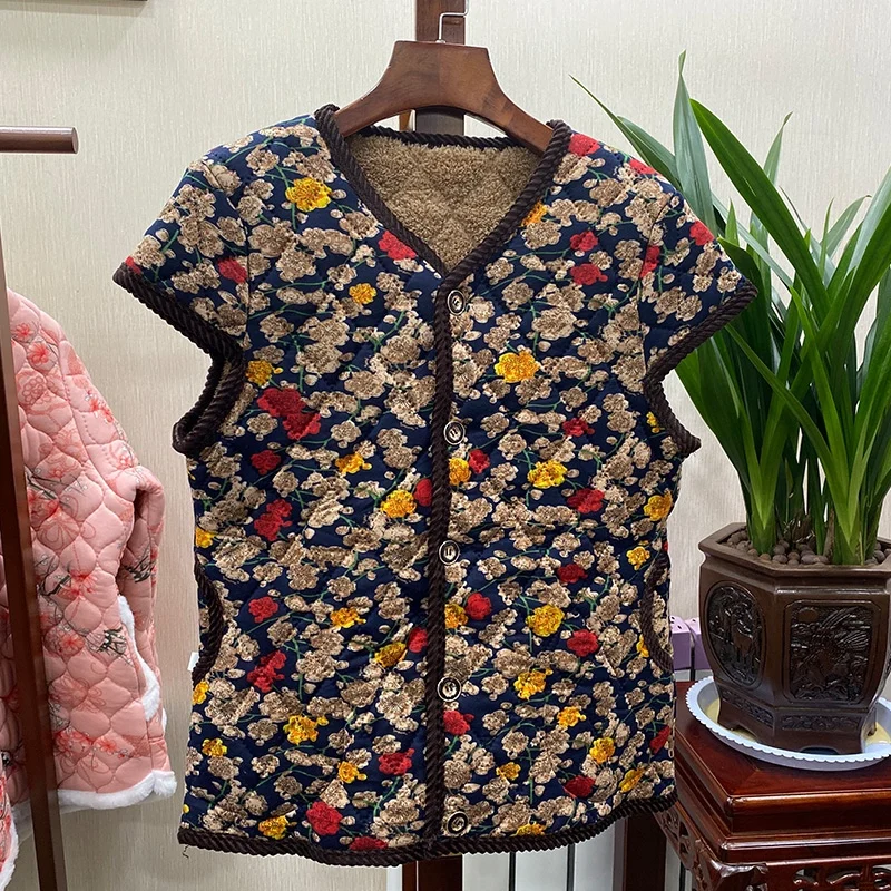 

Thiened Velvet Fce Lined Jaet Vest for Women Middle-Aged And ly People Winter Warm Cozy Mommy andmother Vest