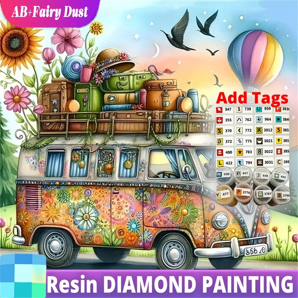 

Resin AB Fairy Dust Diamond Mosaic Bus Landscape DIY Craft Kit Painting Hot Air Balloon Holiday Gifts New Arrival Decor For Home