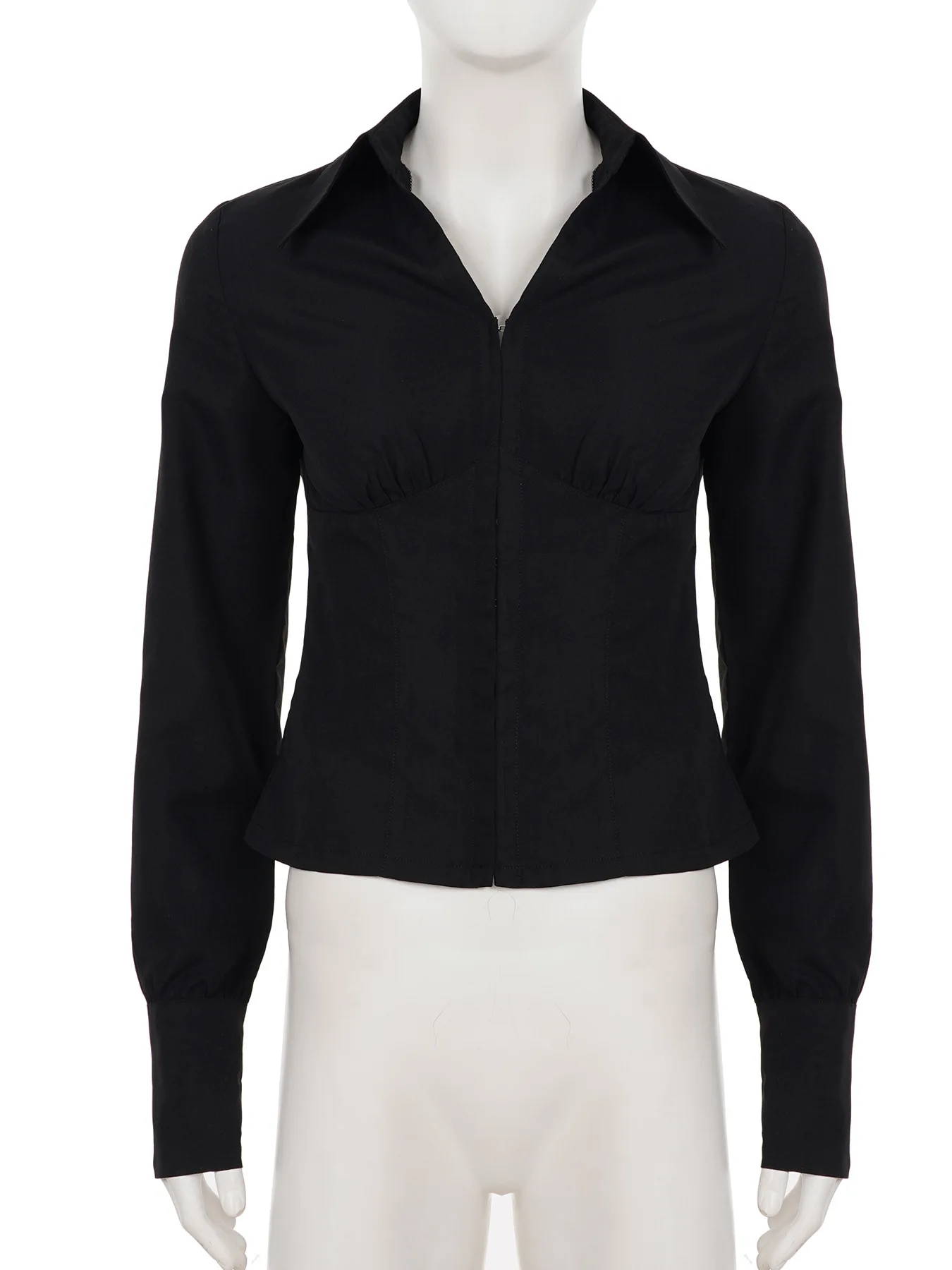 ใหม่จีบหน้าอกตะขอห่วงคาร์ดิแกนแขนยาวเปิดลงปกเผ็ดสาวเอว cinching เสื้อ