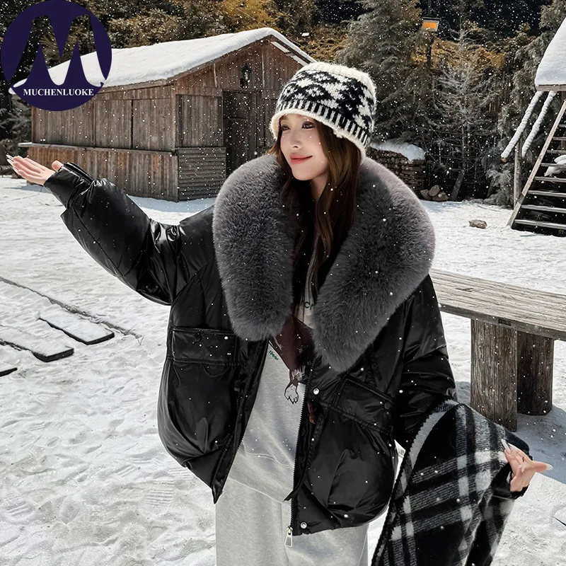 امرأة الشتاء معاطف جديدة أنيقة تقليد الثعلب الفراء طوق رشاقته معطف الكورية موضة عادية فضفاض الدفء قصيرة مكافحة معطف الفرو