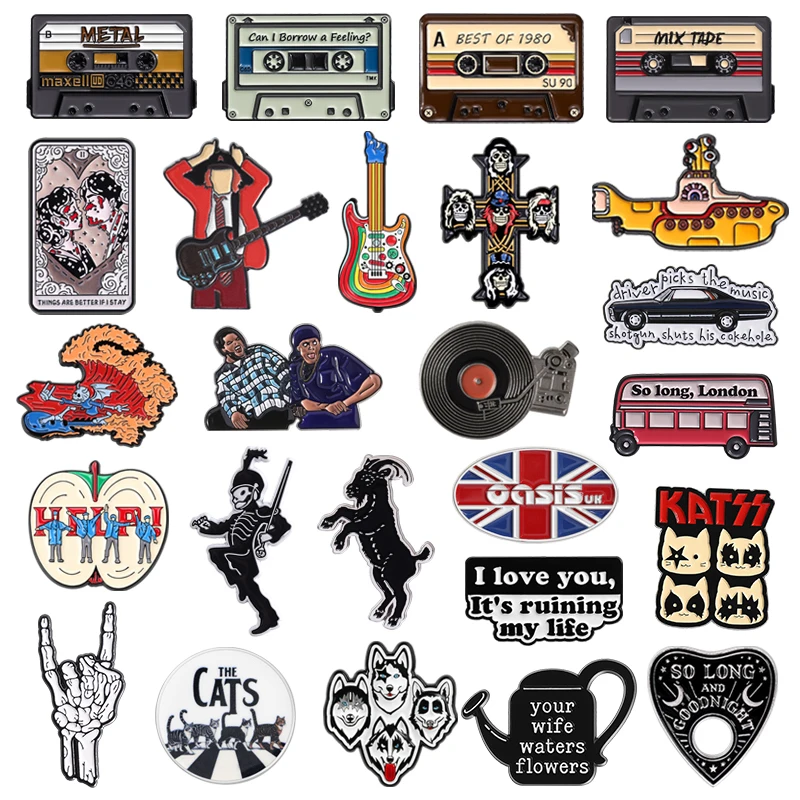 Punk Rock Band Enamel Pins Heavy Metal Music Album Retro Cassette Tape Brooches Lapel Badge Jewelry Gifts for Fans Friends