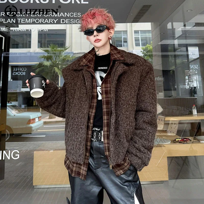 

LUZHEN 2025, новинка зимы, оригинальные дизайнерские рубашки из двух предметов, шерстяное стеганое пальто, мужская стильная красивая уличная куртка-парка JY5265