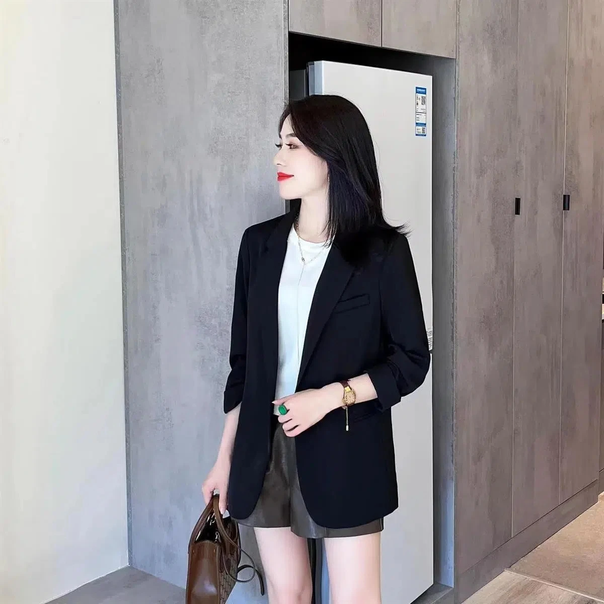 

Fashion Professional Blazer Jacket Female 2023 Fall Spring Leisure Office Blazer Women Korean Loose Long-Sleeved Blazer Outwear