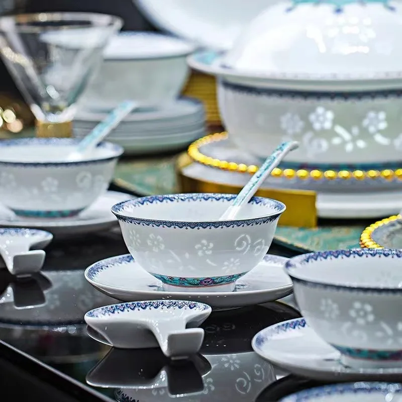 High temperature white porcelain tableware, dish set, household new Chinese high-end white porcelain exquisite