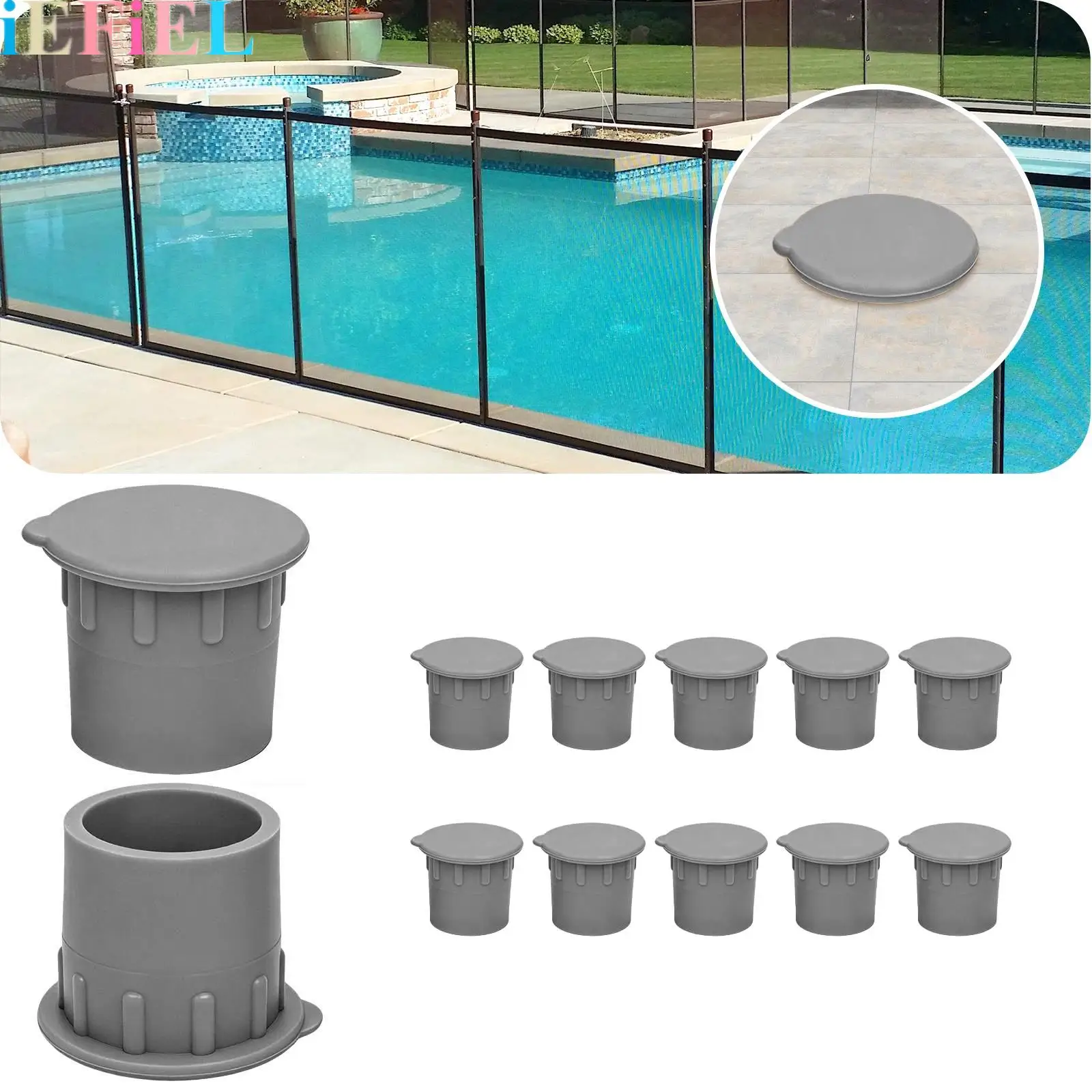 12pcs Silicone Anti-slip Ribs Pool Fence Hole Caps with Easy Pull Tab Flexible Patio Barriers Hole Inserts Safety Covers
