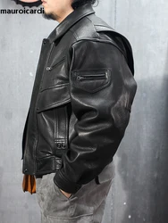 Mauroicardi Spring Autumn Cool Handsome Short Hard Black Pu Leather Motorcycle Jacket Men Long Sleeve Luxury Designer Clothes