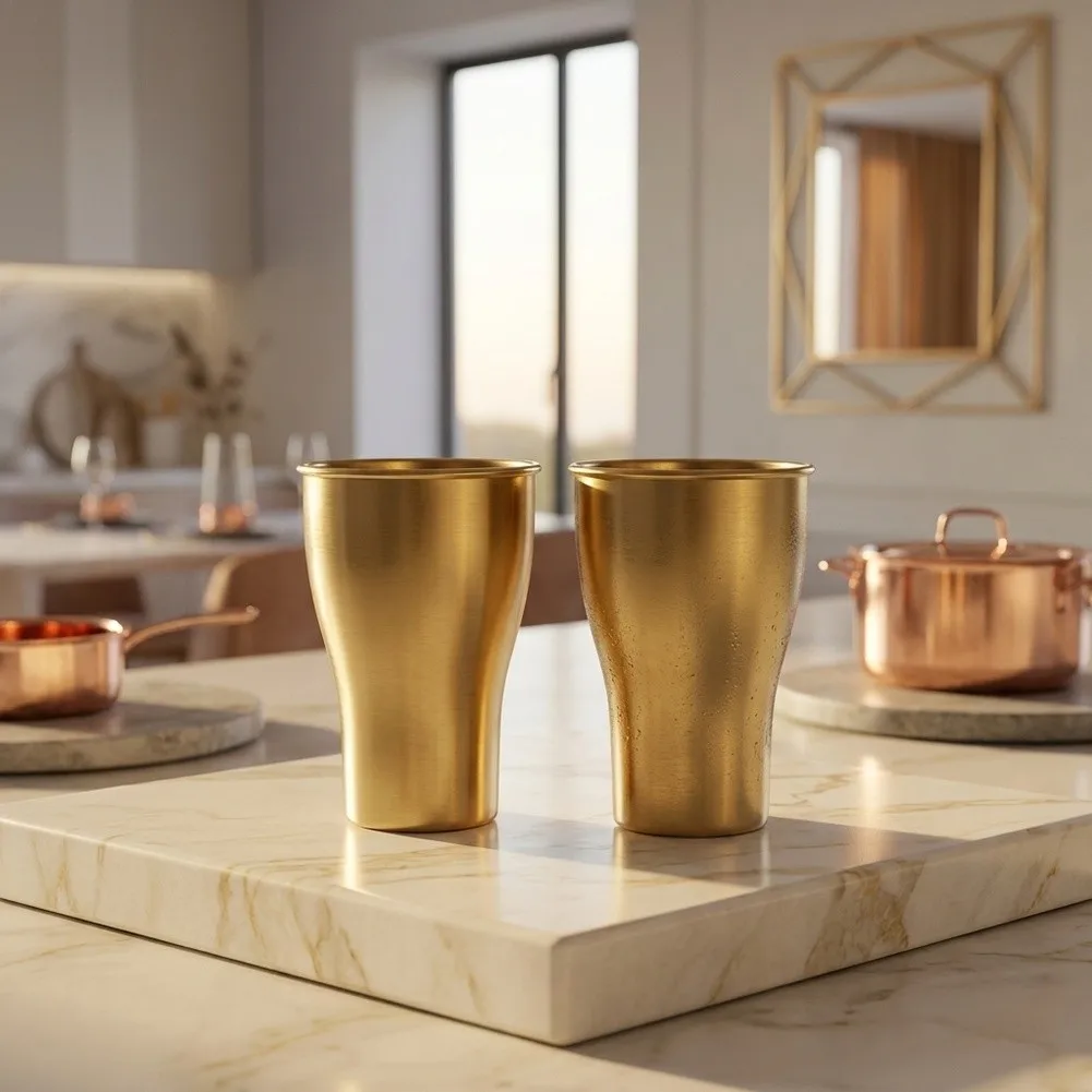 Stainless Steel Drink Cups Set of 2 500ml Each with Long-Lasting Metallic Finish and Functional Hourglass Profile