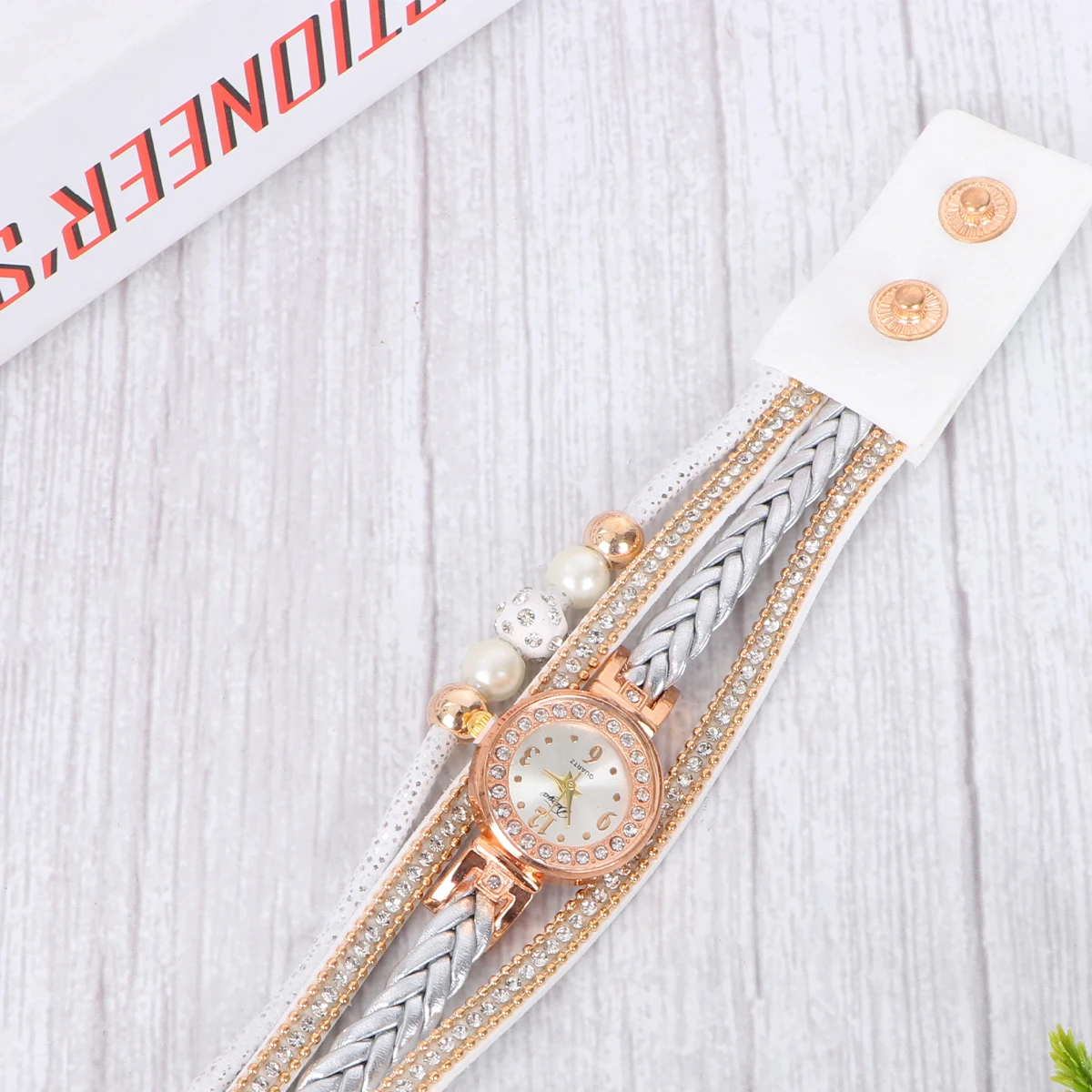 

Pearl Diamond Inlay Watch Weave Women Quartz Bracelet Women's Watches Crystal Miss