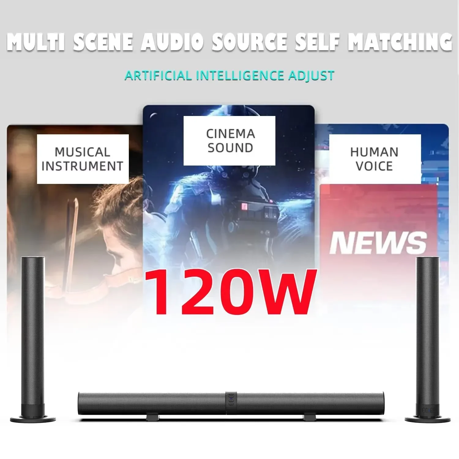 High Power TV Soundbar HIFI Home Theater Bluetooth Speaker HDMI/AUX/BT/OPT Connection Sound Box Detachable Sound System FM Radio