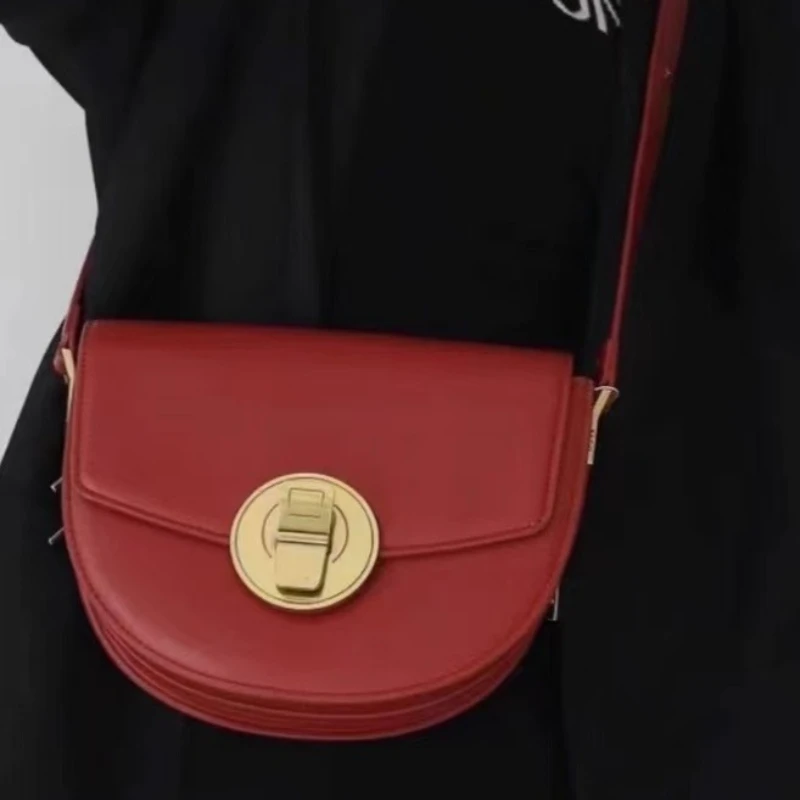 PECO Easy-to-carry series semi-circular saddle bag genuine leather retro versatile single-shoulder crossbody bag for women