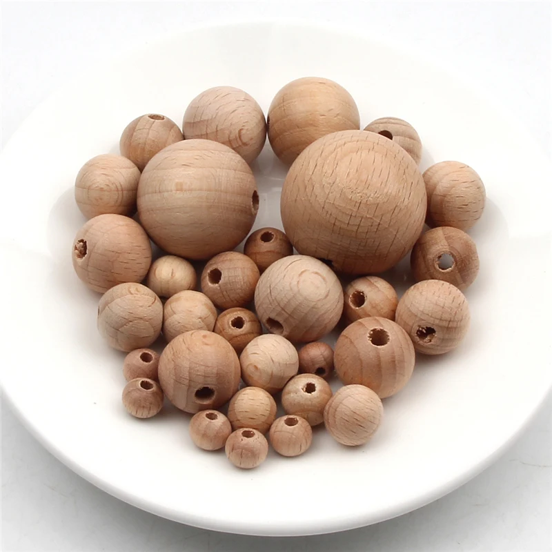 8-30mm Natural Wooden Round Beads Beech Wood Ball Loose Spacer Beads For Jewelry Making Diy Bracelet Necklace Crafts 1-100pcs