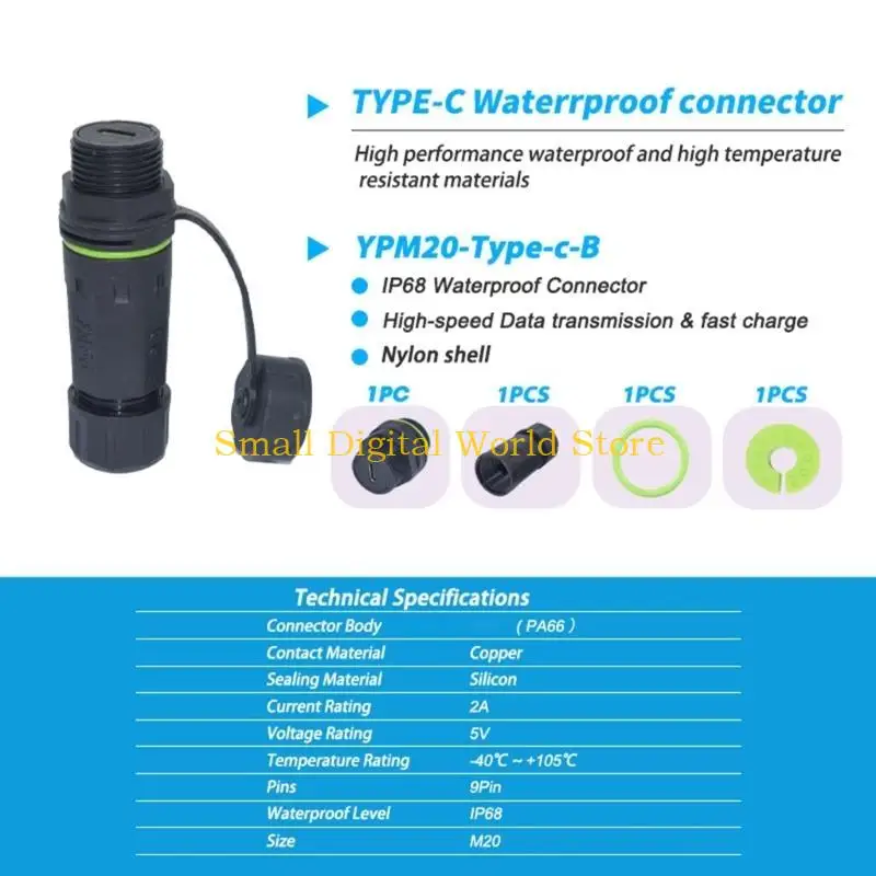 77UB Durability Type C Female Coupler with IP68 Rating Type C Female Connector for Outdoor Use and Quick Data Transmission