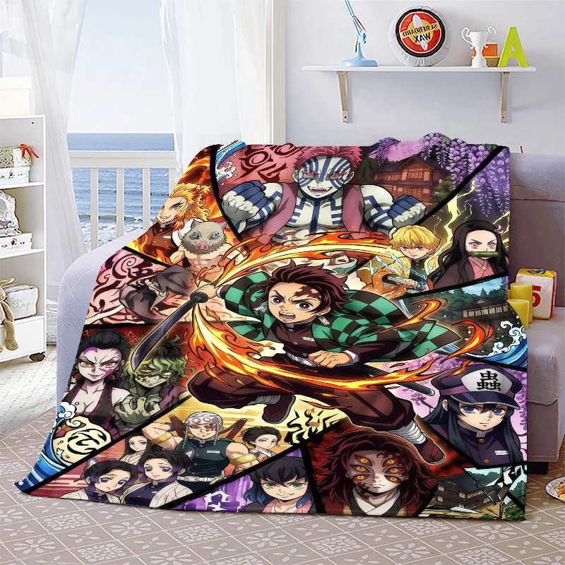 Demon Slayer Flannel Blanket Soft Warm Plush Lightweight Throw for Couch Sofa Bed Cozy Travel Winter Home Decor -QJY