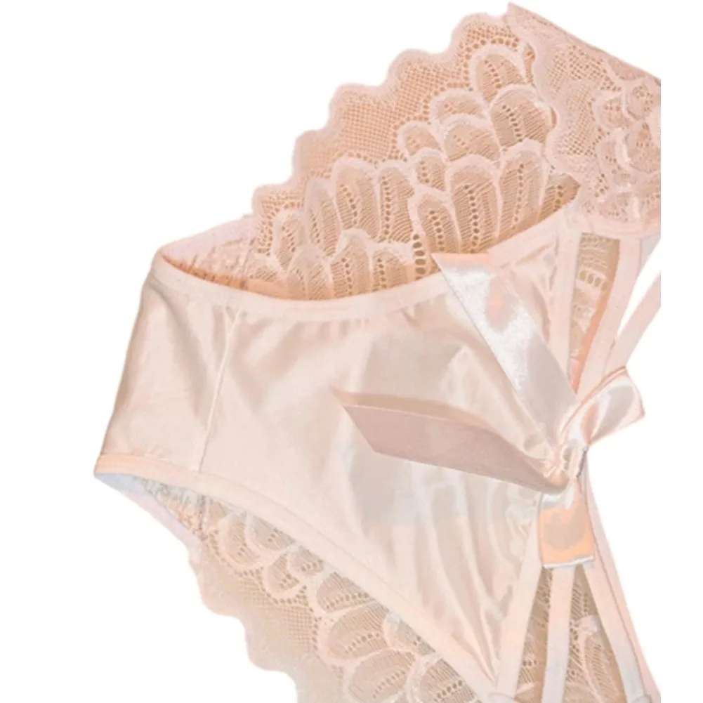 Women Lightweight Quick Drying Underwear Sheer Lace Briefs Satin Bow Decoration Fashion Female Knickers Panties
