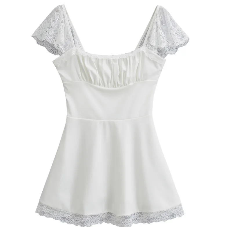 HKSH صيف جديد إمرأة أنيق الحلو المد الداكن الفرنسية الشارع الشهير فستان كاجوال Ins مثير الدانتيل لوحة الخصر يتقلص تنورة قصيرة HK5179