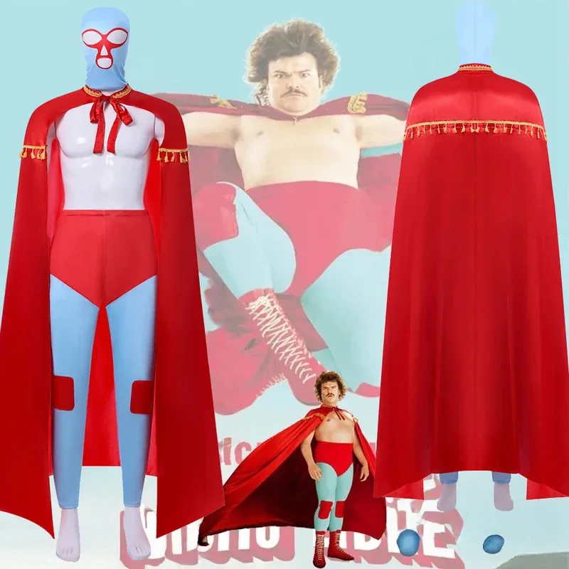 زي المصارع xixixi للأطفال والكبار 2006 فيلم Nacho Libre أزياء تنكرية للمصارعة قناع عباءة فانتازيا لحفلات الهالوين كوس #1