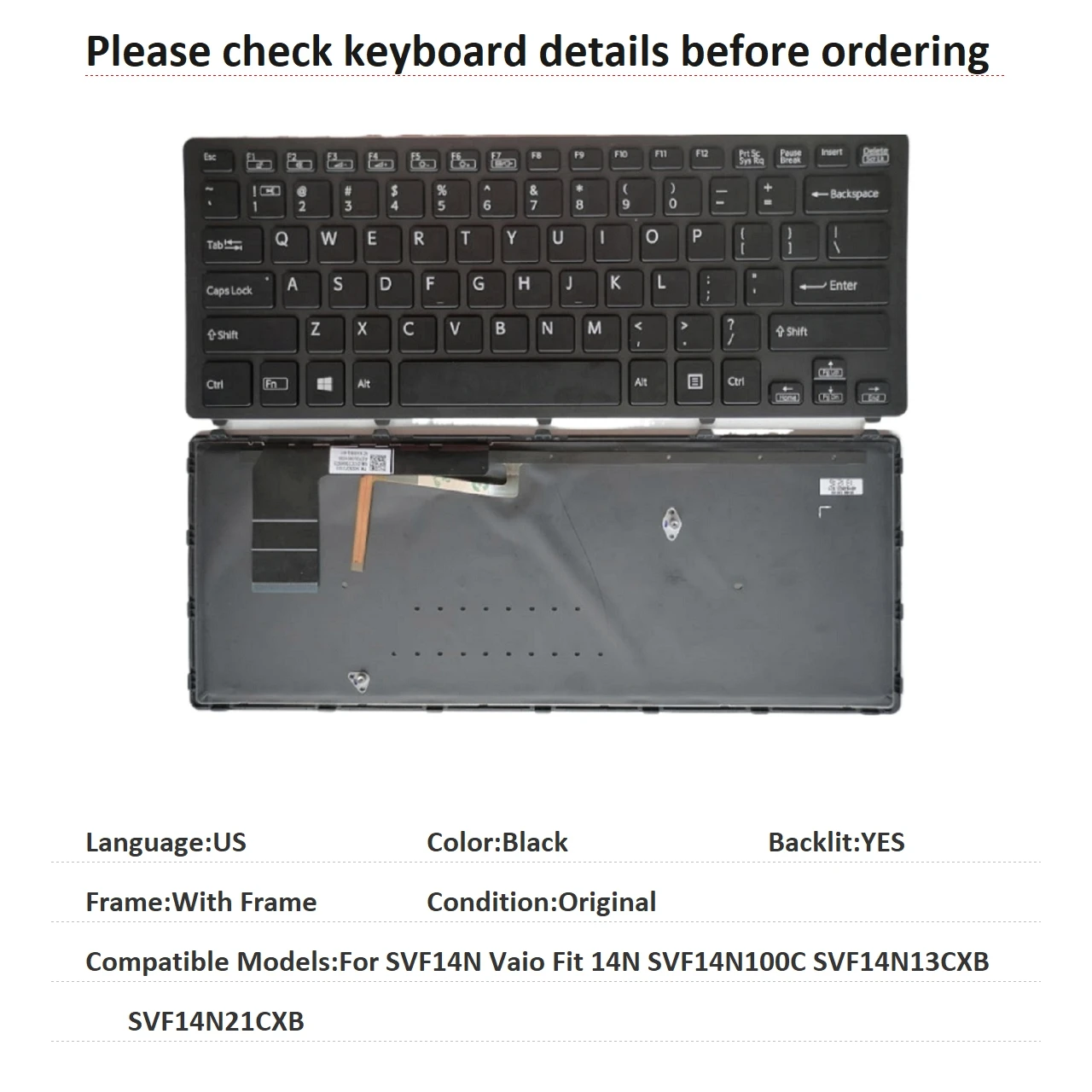 Nuevo teclado retroiluminado en inglés de EE. UU. para Sony SVF14N Vaio Fit 14N SVF14N100C SVF14N13CXB SVF14N21CXB, teclado de repuesto