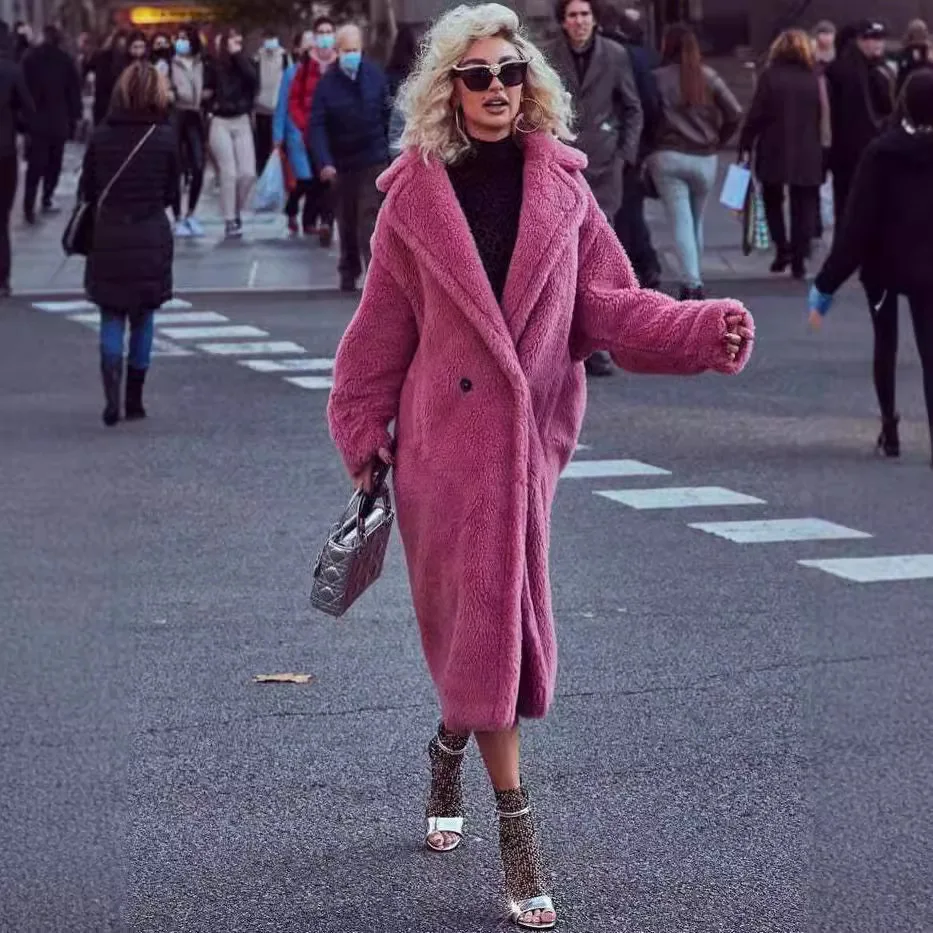 Loose Fur And Leather One-Piece Fake Fur Coat Women's Medium Length Autumn Winter Style Modern Silk Material Thickened Long Coat