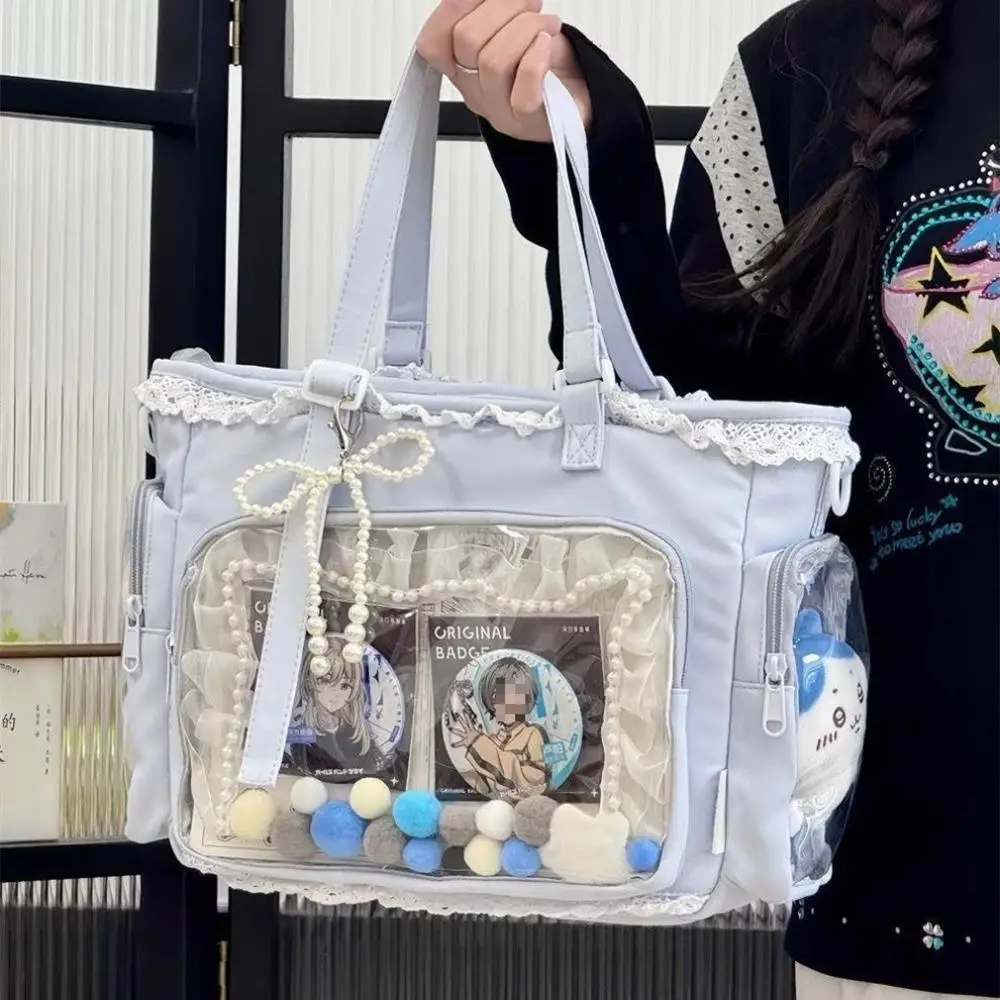 الدانتيل الشفاف حقيبة كروسبودي الحلو Ins فتاة لينة فتاة حقيبة كتف Y2K JK زي Ita حقيبة كبيرة سعة طالب حمل حقيبة