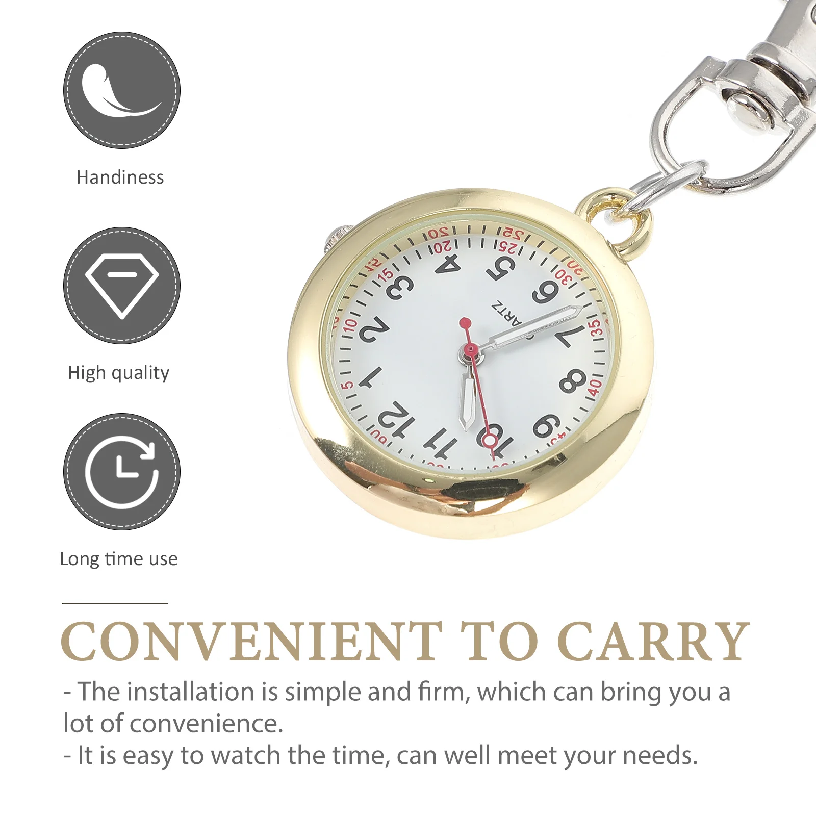 

1Pcs Nurse Pocket Watch Stainless Steel Simple Design Durable Hanging Hook Convenient Practical Fob Watch for Work