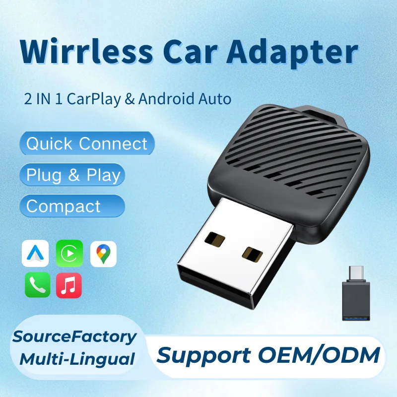 2 in1 Wired to Wireless CarPlay Android Auto Adapter for OEM Car Stereo With USB Dongle Smart Mini Box Plug and Play Bluetooth