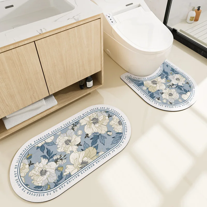 

Неоклассический коврик для ванной с цветочным принтом, нескользящая подложка из натурального каучука, супервпитывающий и быстросохнущий напольный коврик для ванной комнаты для домашнего декора
