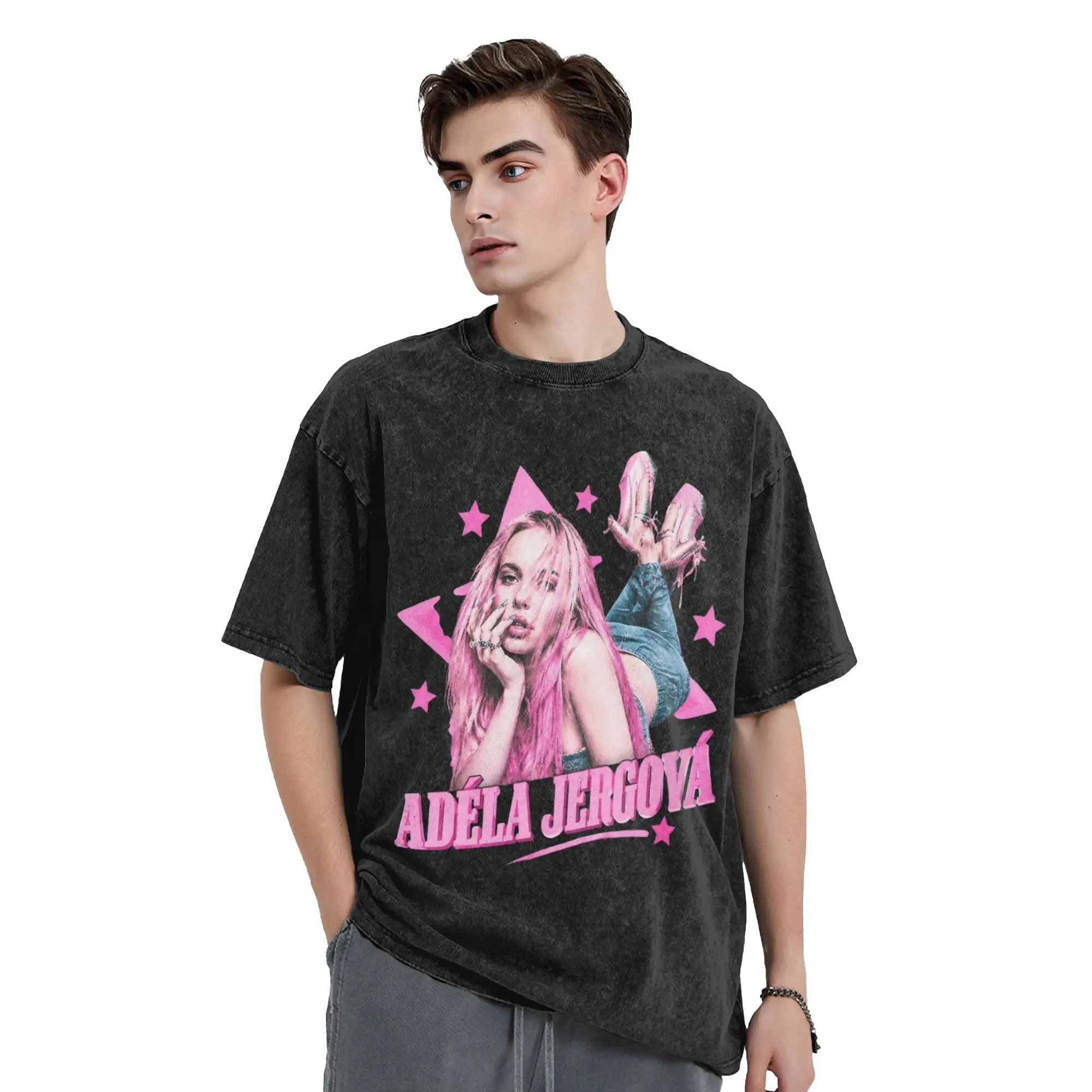 Leisure A-Adela Prima Pop Star T-Shirts Men Round Collar Pure Cotton Washed T Shirts  Short Sleeve Tees Gift Idea Clothes
