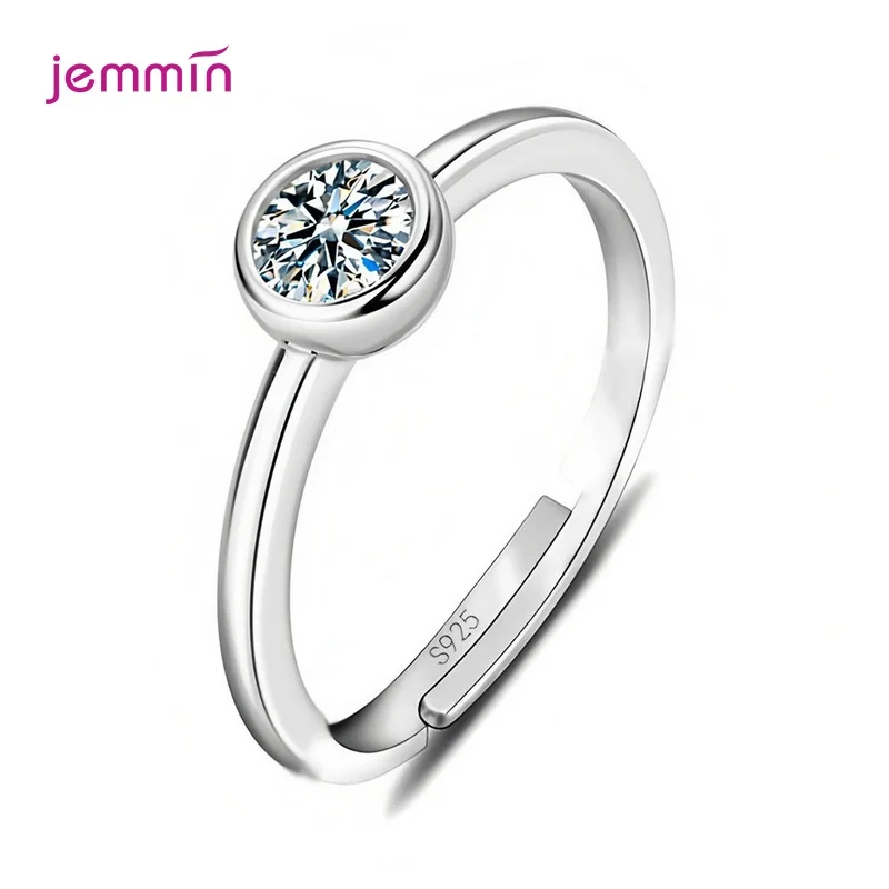 Luxury 925 Sterling Silver Round Zircon Finger Rings for Woman Shiny White Stone Wedding Party Accessories Jewelry 