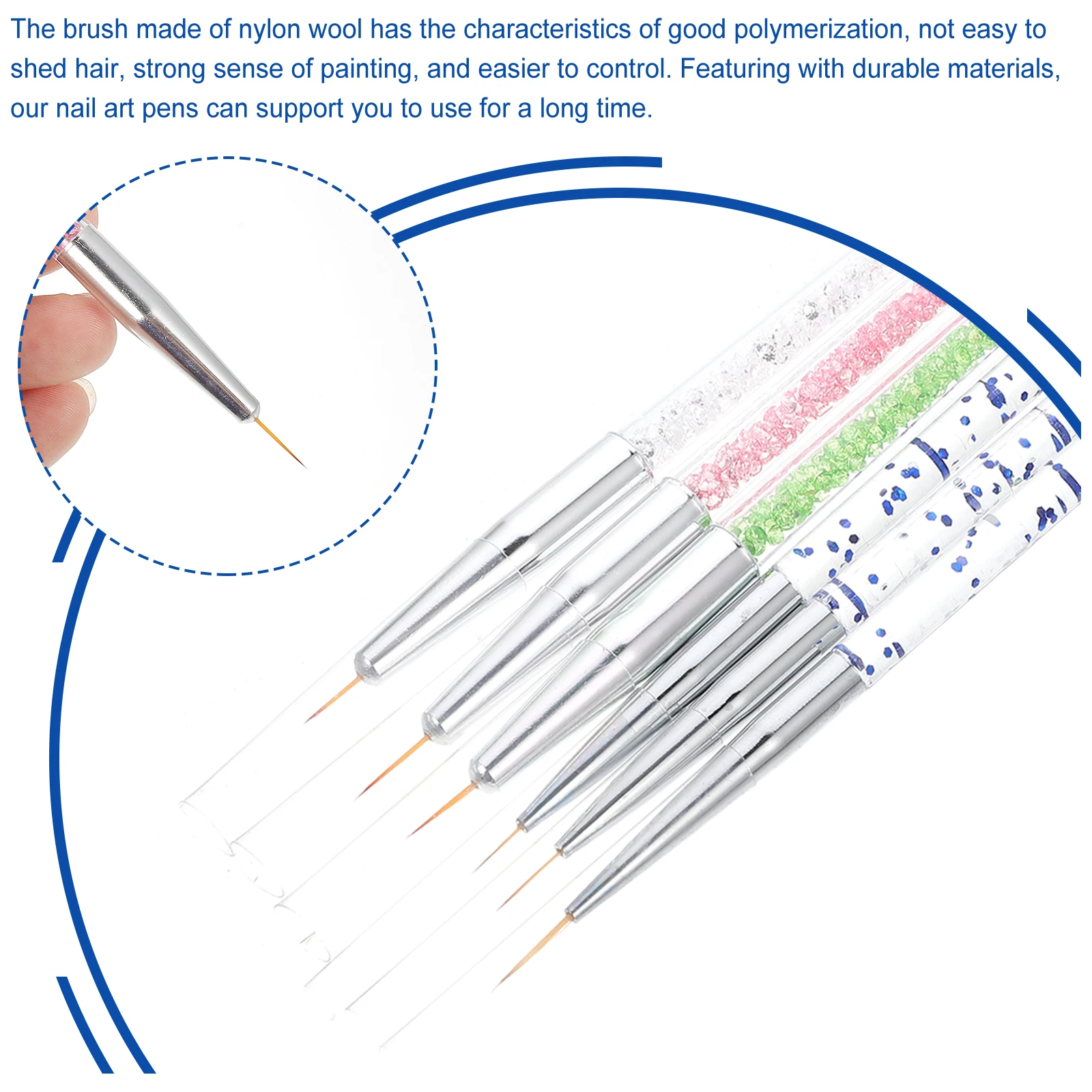 

6 Pcs Nail Drawing Pen Thin Brush Manicure Brushes for Nails Flower Pens Gel Lightweight Comfortable Easy Hold Smooth