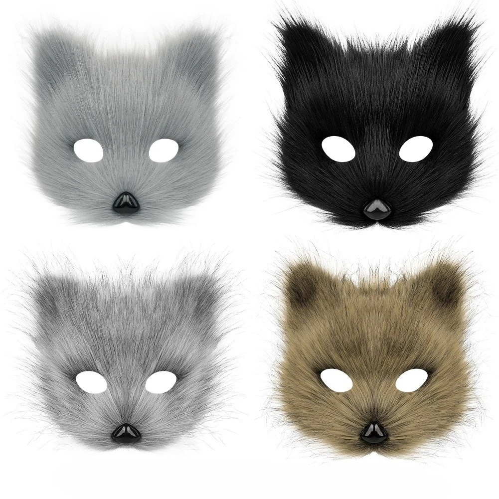 

Artificial Fox Plush Mask Half Face Animal Masks Halloween Party Masquerade Carnival Costume Prop Cosplay Accessories