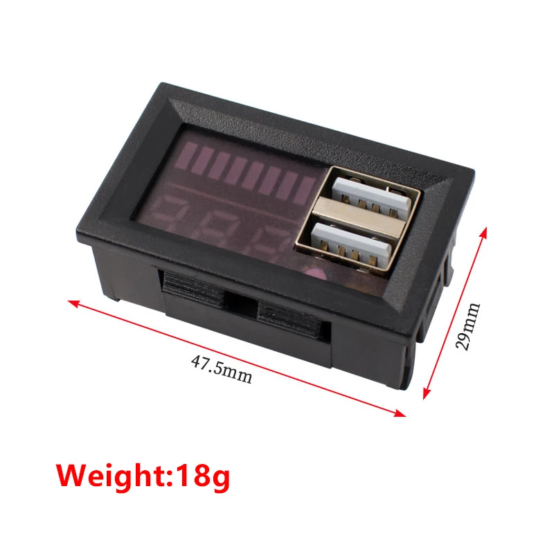 Dual USB Battery Voltage Capacity Indicator Meter Support Lithium Iron Phosphate Lead-Acid Battery Digital Voltmeter LED Display