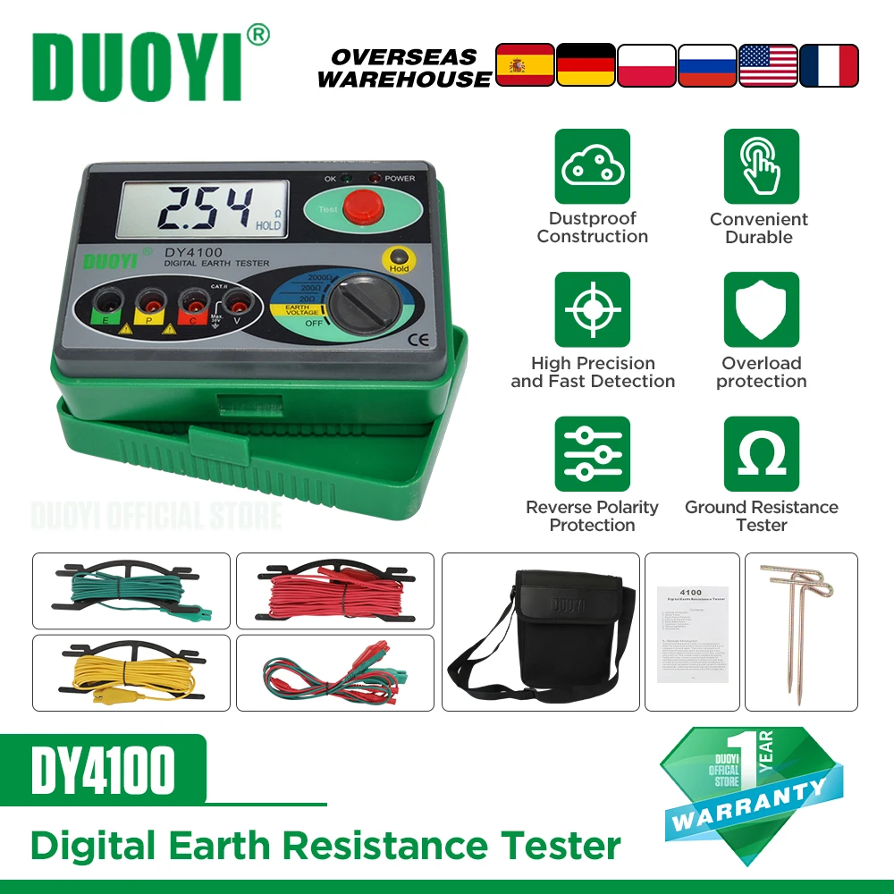 

Duoyi Dy4100 Цифровой мегаомметр сопротивления заземления 0-2000 Ом Инструменты для проверки электрика Тестер сопротивления