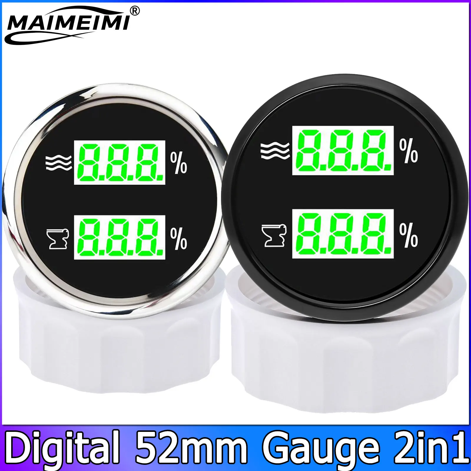 

Digital 52mm Gauge Water Level Gauge+Sewage Level Gauge 0-190 ohm with Alarm Dual Meter HTG for Car Boat Yacht 12V24V Green