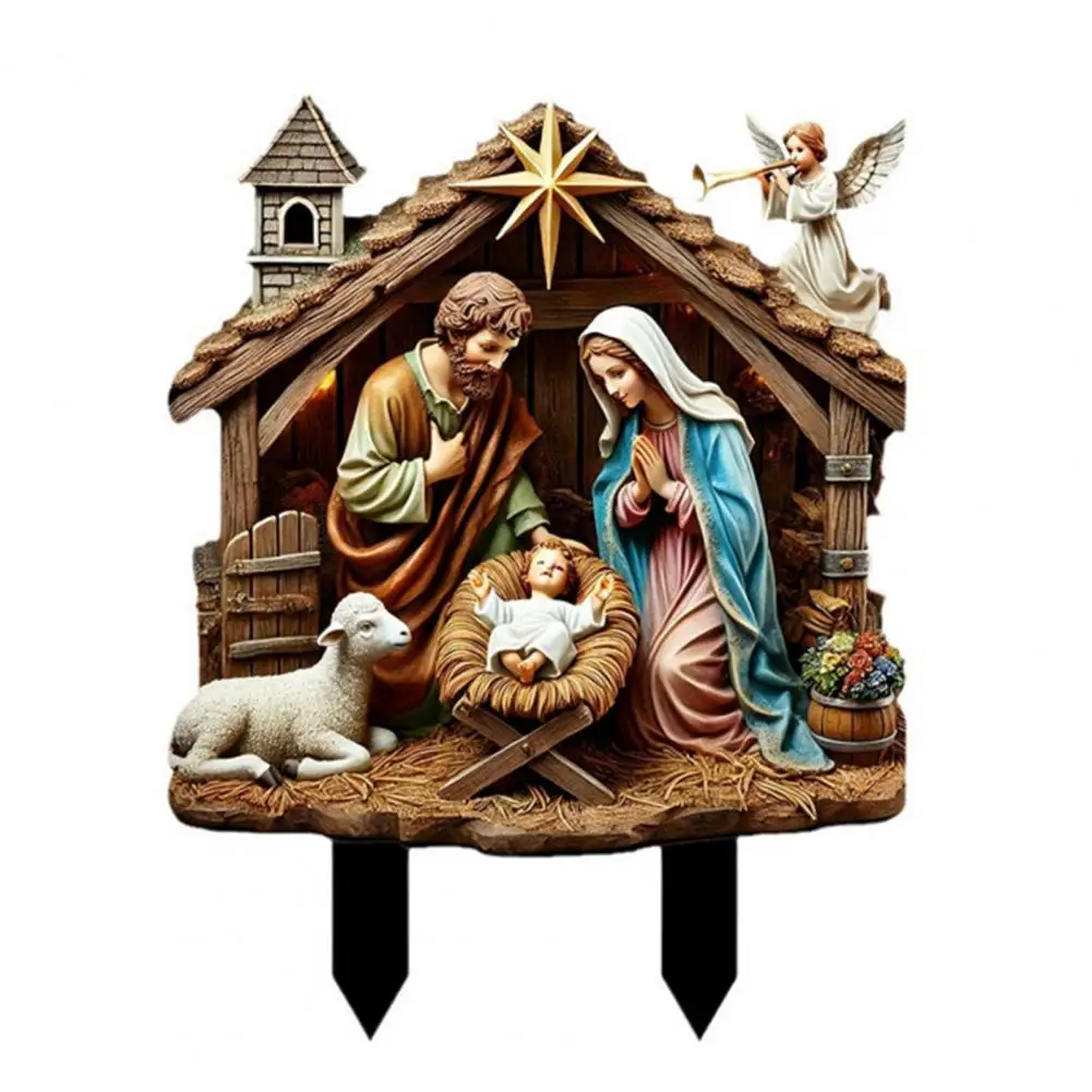 Nativity Scene Garden Stake Yard Decor 2D Flat Acrylic Christmas Ground Stake Plant Pot Stick Outdoor Decorative Stake for Patio