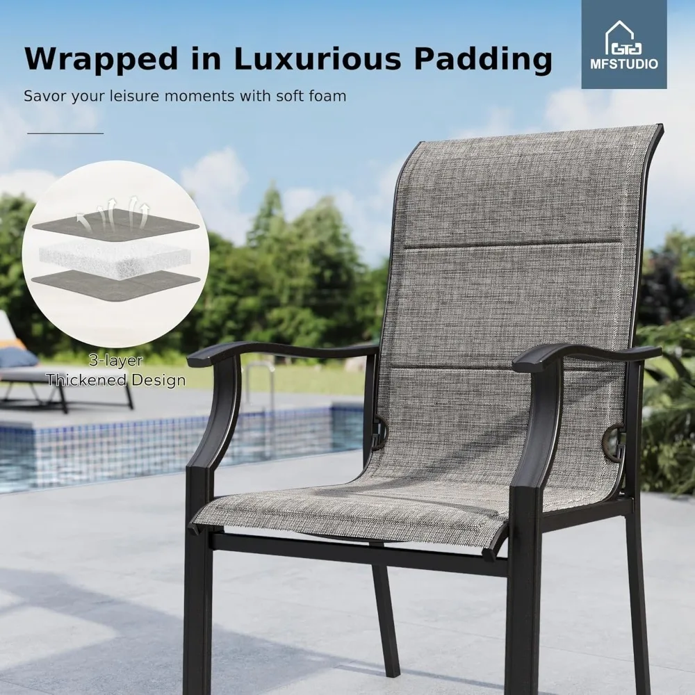 Patio Dining Chairs Set of 4, Padded Textilene Patio Chairs Outdoor Dining Chairs, High Back Sling Patio Chairs for, Customized