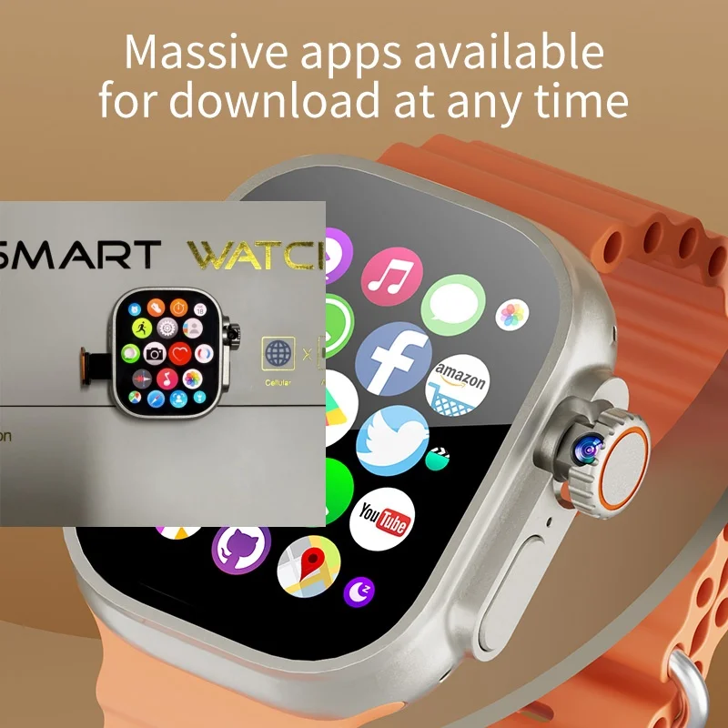 2025 Novo relógio inteligente DW100 S10 Ultra 3 Android 10.0 180 °   Câmera rotativa de pressão arterial GPS WIFI 2,29 polegadas Amoled Smartwatch 256GB