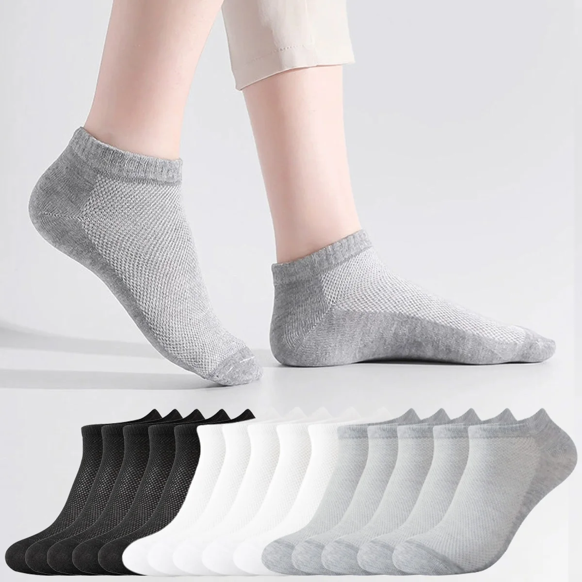 5 Pairs Women Summer Mesh Ankle Athletic Running Socks Black&White&Gray Thin Low Cut Socks Breathable No Show Sports Men Socks