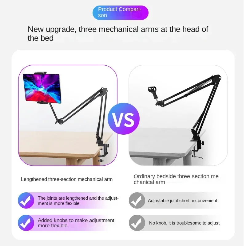 Three-section mechanical arm metal mobile phone holder bedside table ipad cantilever holder desktop video universal type