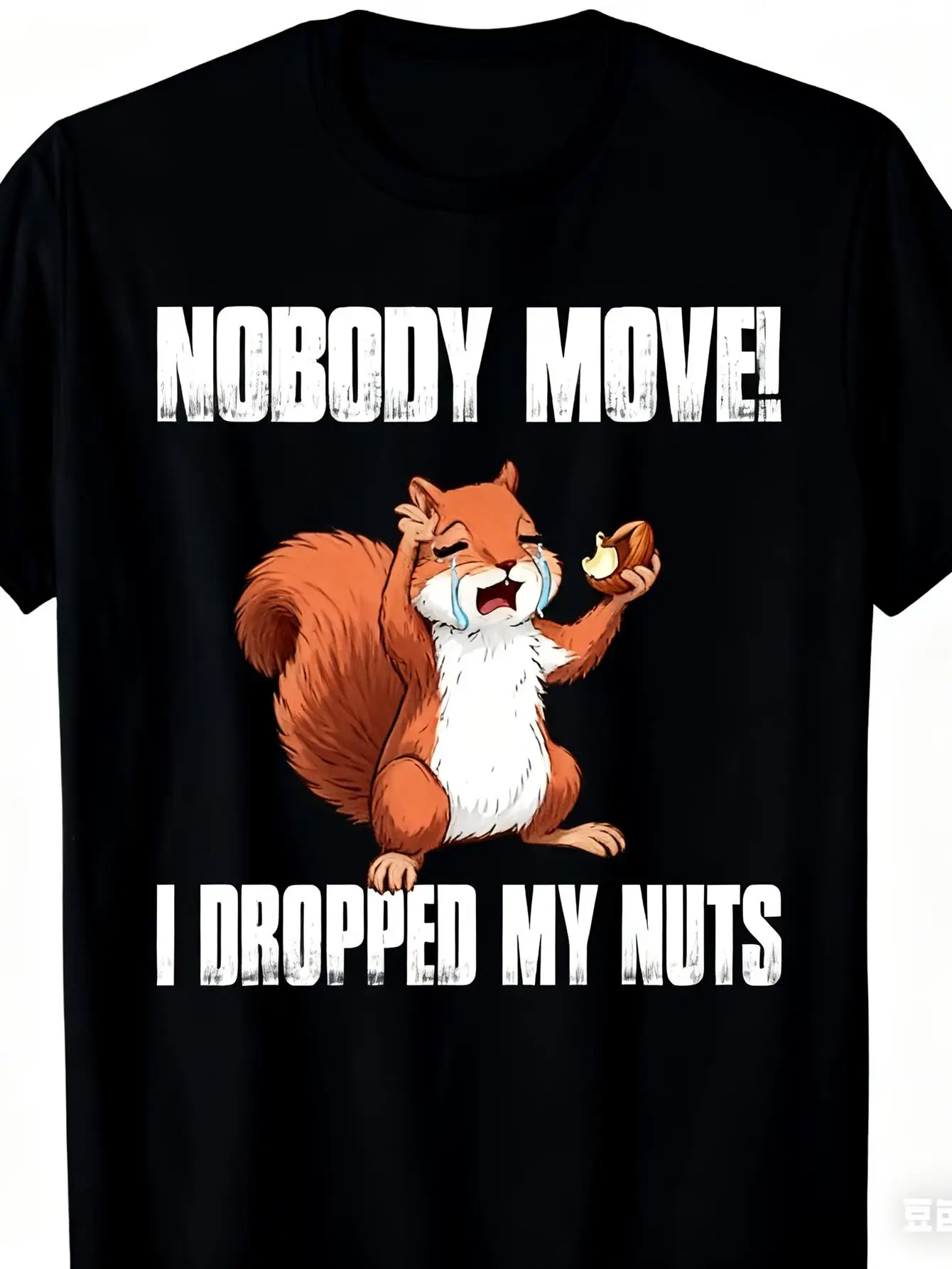 Funny Men's Black Graphic T-Shirt Crying Squirrel Acorn Dropped Nuts Bold Letter Distressed Cartoon Print 100% Cotton Heavyweight Short Sleeve Casual Streetwear Tee
