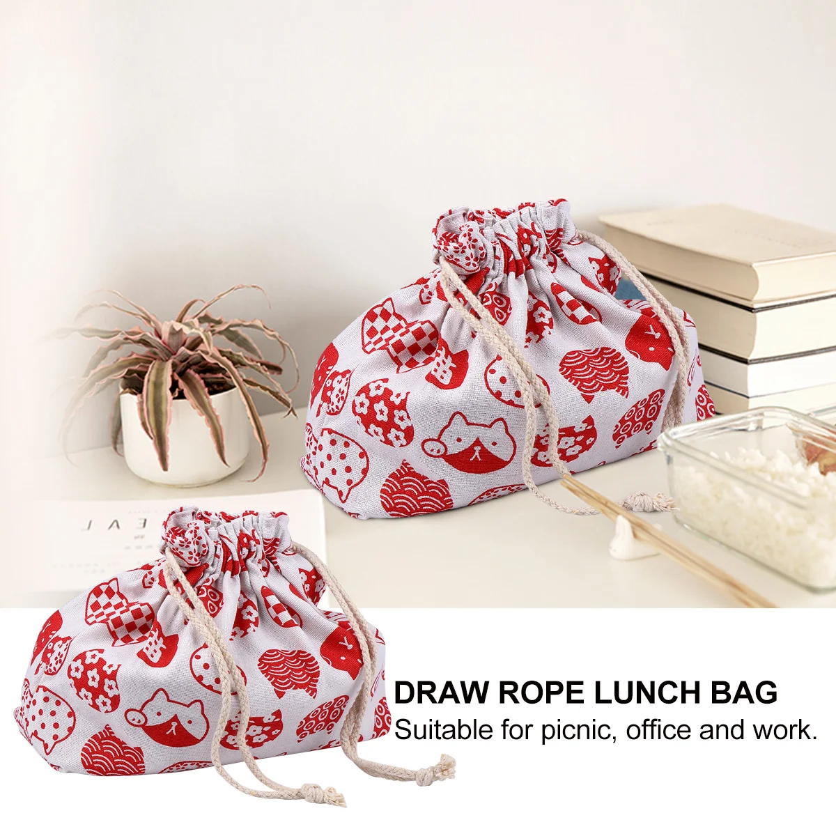 1 قطعة حقيبة الغداء النمط الياباني الأحمر بينتو طبقة مزدوجة القطن الكتان الرباط معزول خفيفة الوزن مقاوم للماء مناسبة نزهة