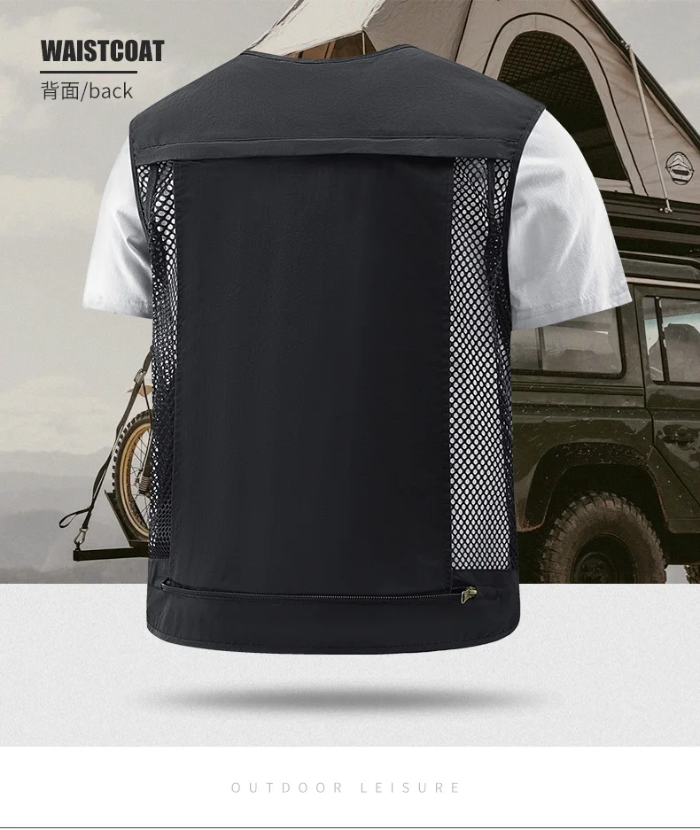 UPF50+ Ärmellose Jacke Herren Outdoor Sonnenschutz Utility-Weste Angelweste Leichtgewicht Übergröße Arbeitsbekleidung Oberteil Cargo-Weste – Detail 19