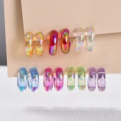 Multicolor Boho Transparent Acrylic C Shaped Hoop Earrings For Women Dazzling Illusory Color Smooth Circle Stud Earrings Jewelry