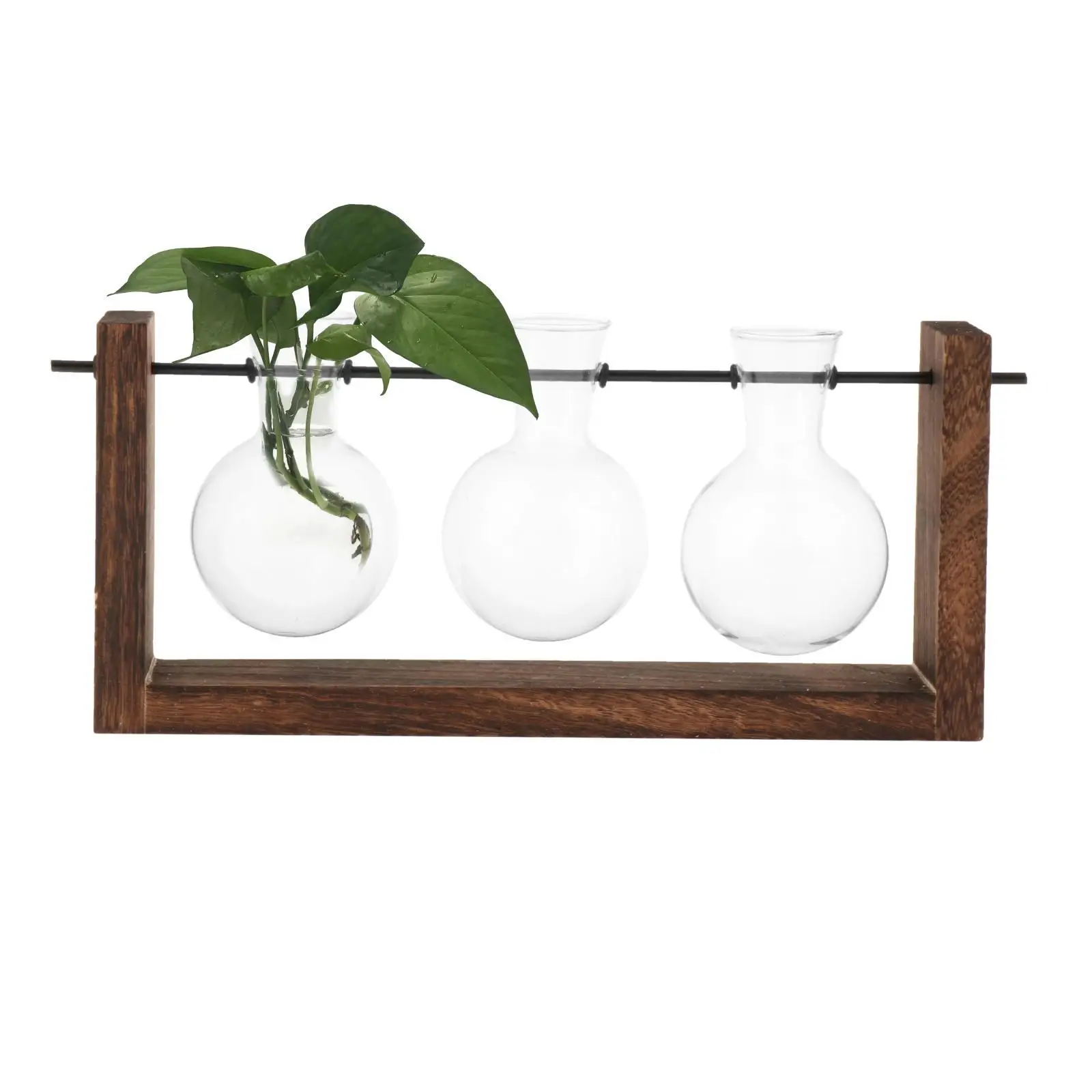 Hydroponics Plant Holder with 3 Bulb Vases Wall Mountable Wood Frame Flower Bud Planter for Indoor Desk Decoration Versatile